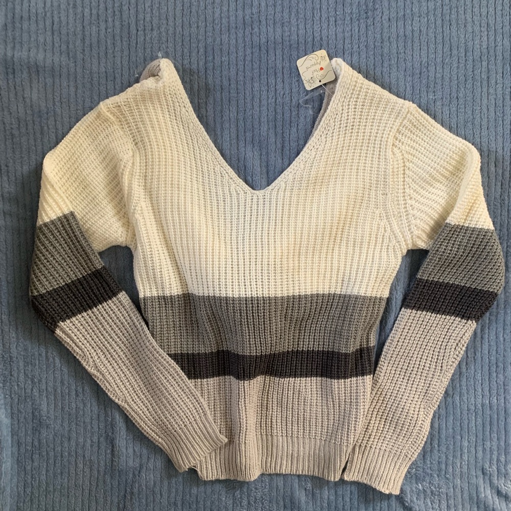 Women's V-Neck Color Block Sweater, Fall top